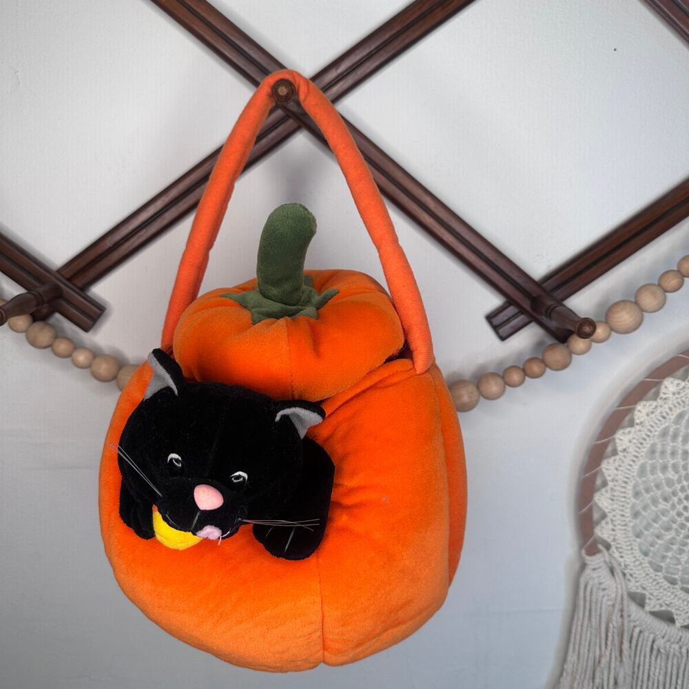 Vintage Bestever Black Cat Pumpkin Plush Trick or Treat Bag